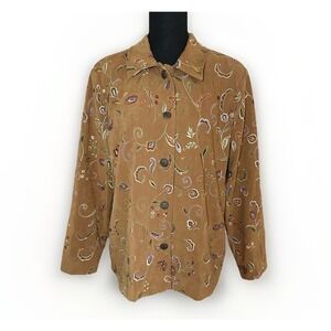 Drapers & Damons *RARE* Women's Embroidered Floral Tan Camel Jacket LARGE‎